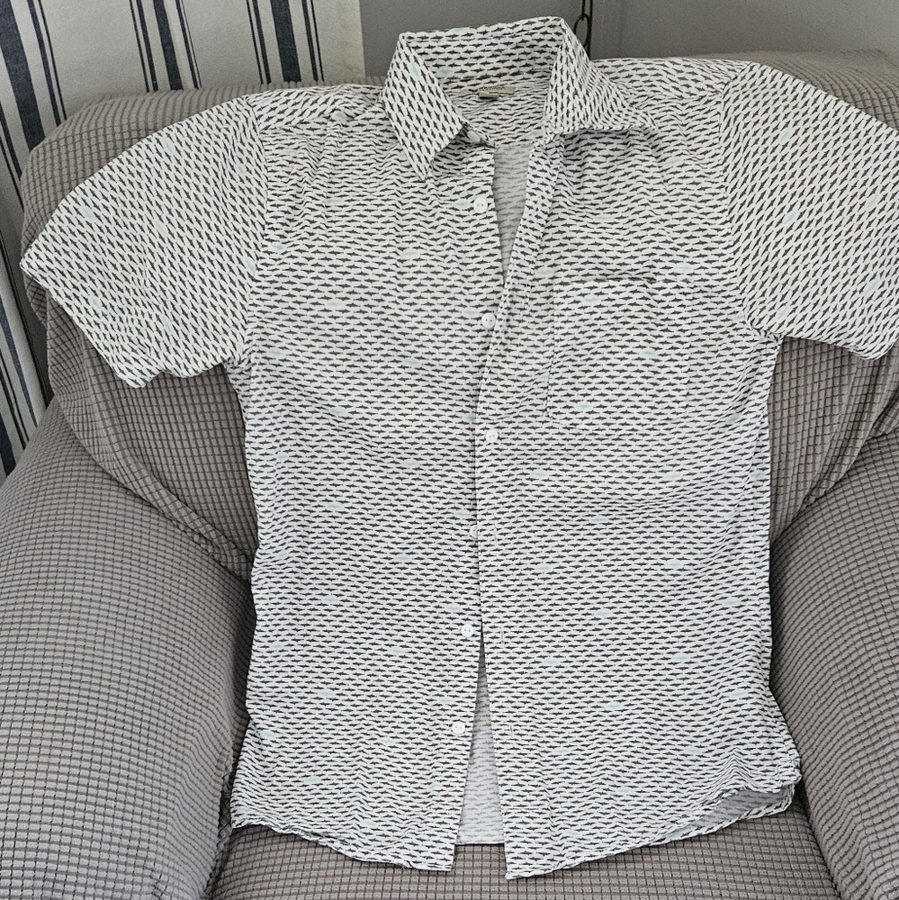 Men's Haggar Black and White Shark Patterned Shirt